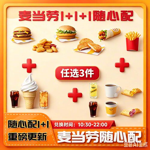 麦当劳随心配一加一板烧鸡排薯条兑换券