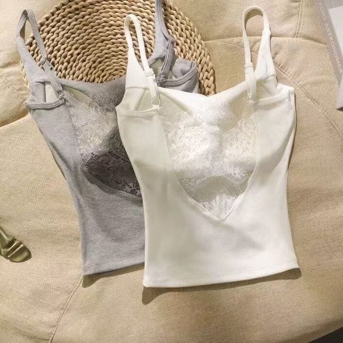 修身蕾丝美背长款吊带背心通勤显瘦百搭打底韩版吊带背心自带胸垫