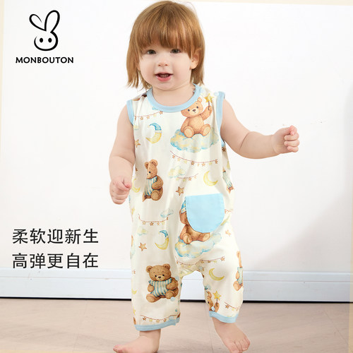 Mon Bouton婴儿无袖连体衣爬服宝宝哈衣夏季和尚衣