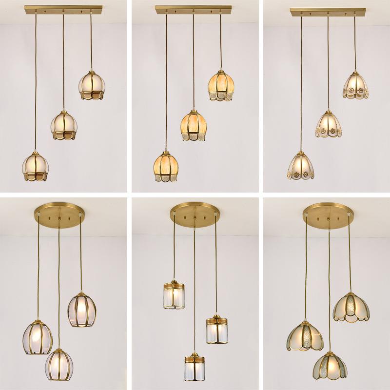 美式全铜餐厅吊灯简约吧台灯现代玄关过道衣帽间灯北欧创意小吊灯