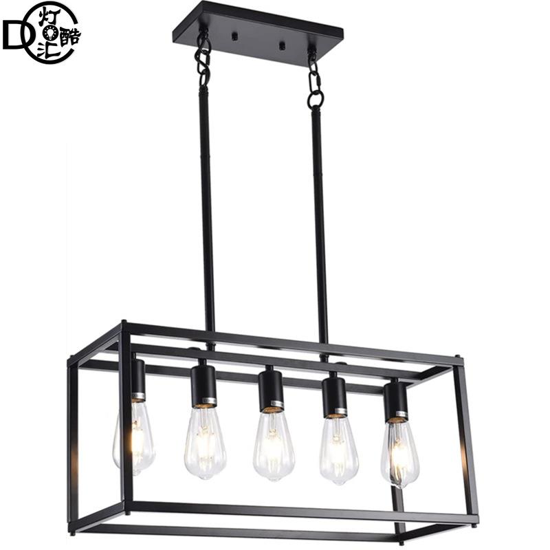 外销美式乡村复古工业风长方形铁艺吊灯客厅餐厅厨房岛灯具