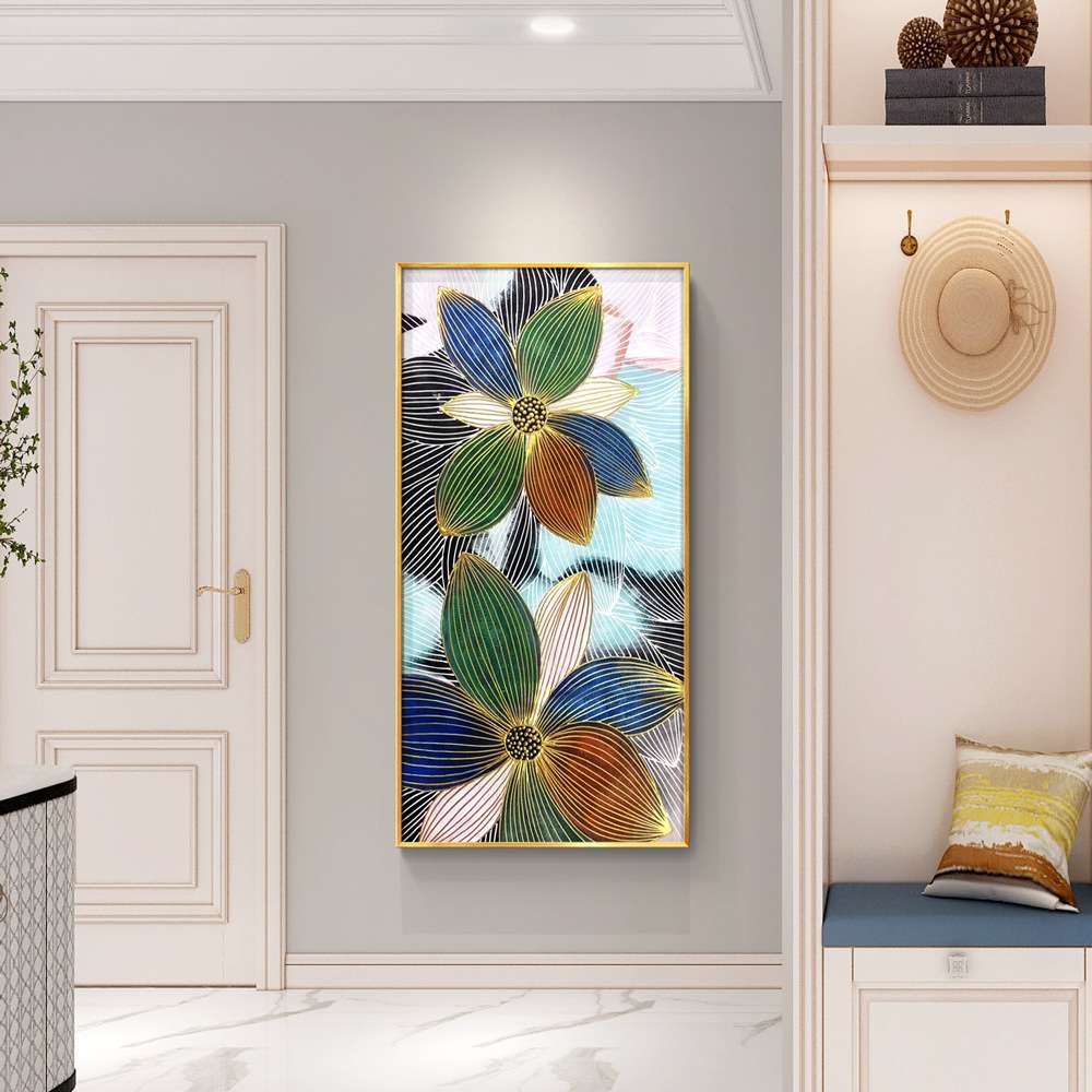 纯手绘油画立体花卉玄关大幅轻奢装饰画现代简约入户走廊挂画壁画图片