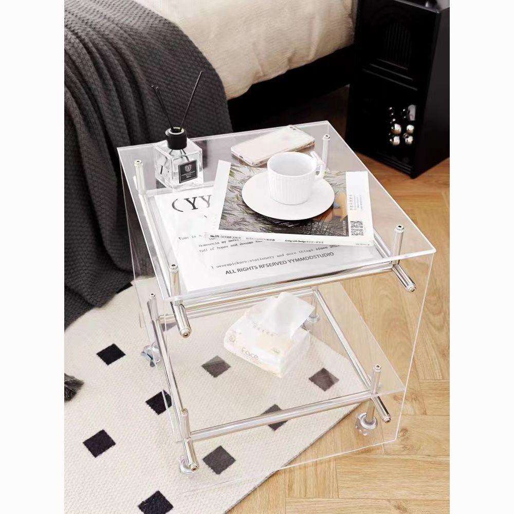 简约亚克力小推车置物架轻奢高级感床头柜小茶几双层边几置物架