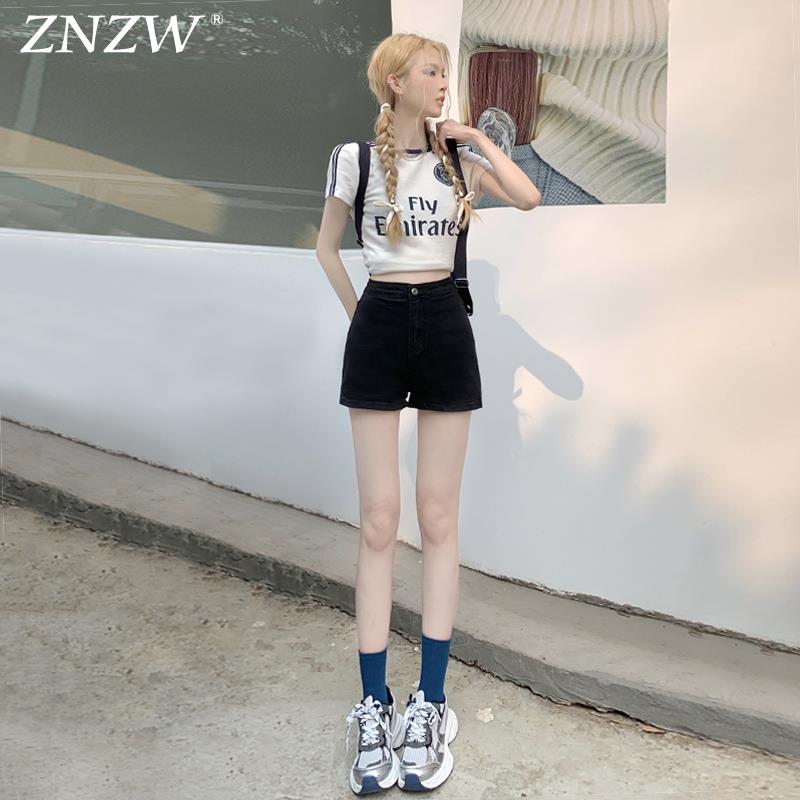 ZNZW黑色牛仔短裤女显瘦2024新款美式包臀超短辣妹a字热裤女高腰