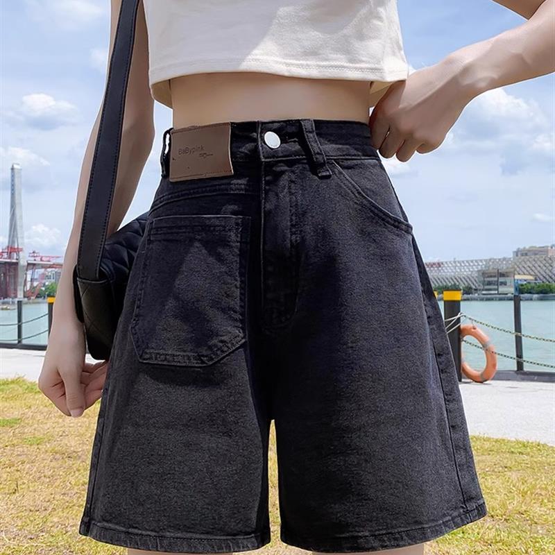 韩国黑色宽松直筒牛仔裤短裤女夏季薄款2024年新款小个子五分裤潮