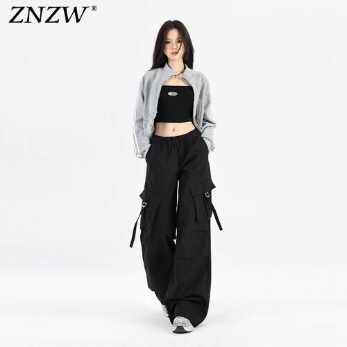 ZNZW黑色工装裤女2026夏薄款美式甜酷风直筒休闲小个子登山阔腿裤
