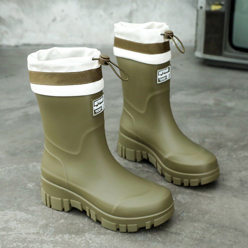 新品水鞋女防水防滑中筒雨u鞋时尚款外穿加绒雨靴厨房胶鞋下雨天