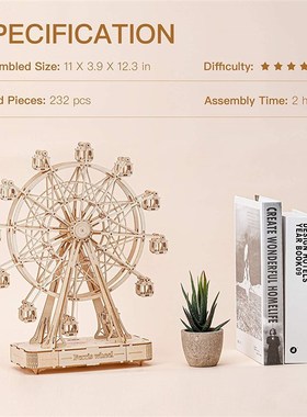 极速Robotime Rolife 232pcs RotatabEle DIY 3D Ferris Wheel Wo