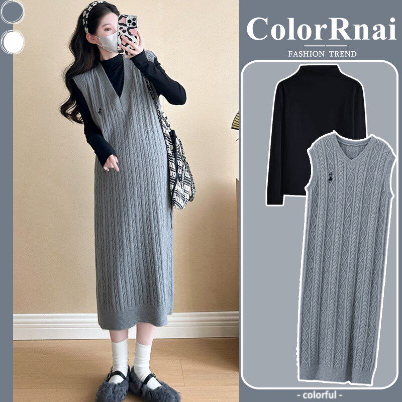 新品孕妇装秋冬g装连衣裙2025新款时尚套装显瘦针织背心裙子内搭