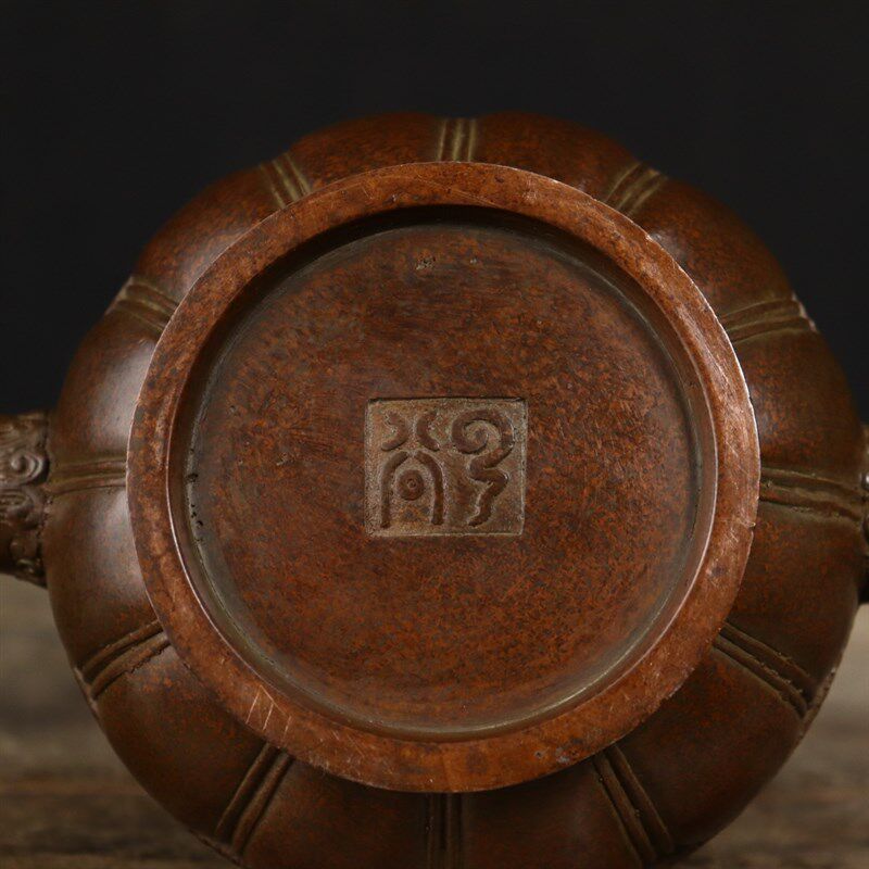 极速精品苏工纯铜象耳莲花钮薰香炉铜G器古玩收藏摆件家居书房客