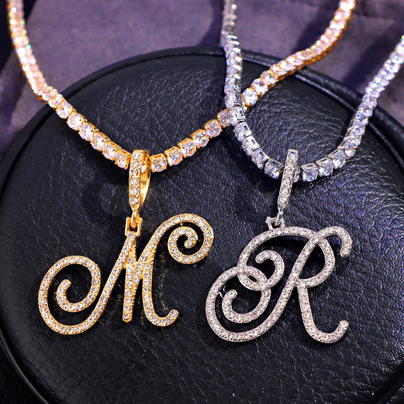 极速New Cursive Letters Cubic Zirconia KChain Intial Name Ne