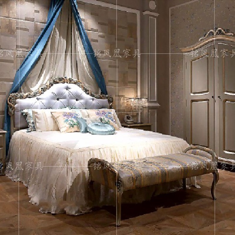极速1.8米布i艺床奢华双人床别墅家具婚床卧室公主床欧式全实木雕