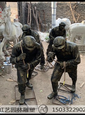 极速玻璃钢仿铜农耕文化农民插秧耕地G人物雕塑农田劳动八路军仿