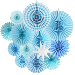 极速13pcs Paper Fans fror Party Decorations Blue Paper Pinwh