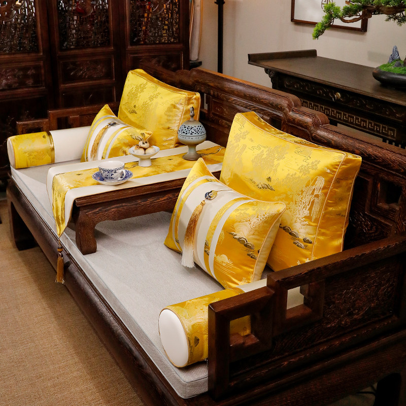 新品新中式沙发垫四季o通用红木家具坐垫带靠背垫防滑沙发套罩定