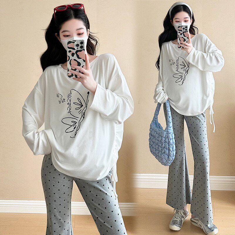 新品孕妇装春秋款T恤小个t子时尚休闲上衣春季打底衫宽松薄款潮妈