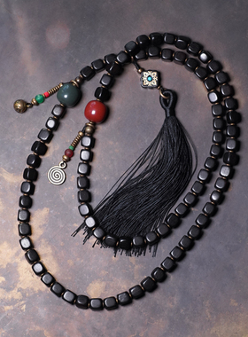 极速方形黑檀木珠子民族风手串男 个性饰品文艺创V意复古多圈把玩