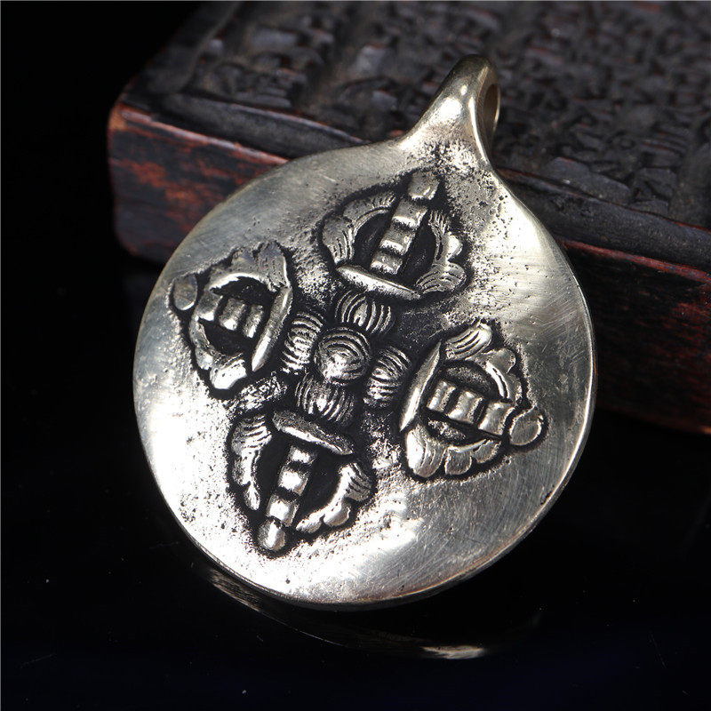 极速尼泊尔手工复古做旧十字金刚杵九L宫八卦牌随身纯铜九宫