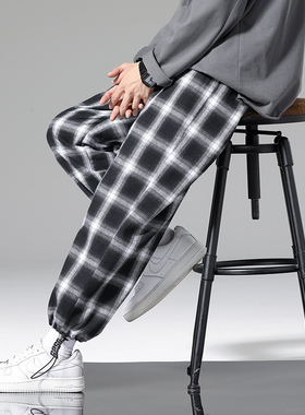 极速Summer Plaid Pantsr Men Fashion Loose Hip Hop Casual Tro