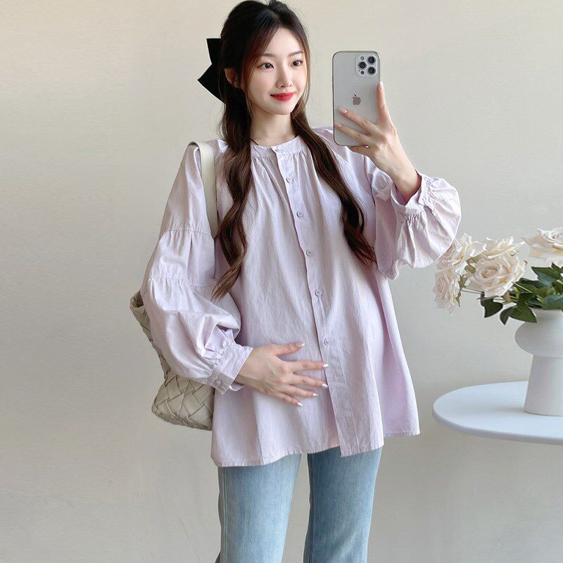 新品孕妇装春装2025新款早春套装D长袖娃娃衬衫上衣女中长款宽松