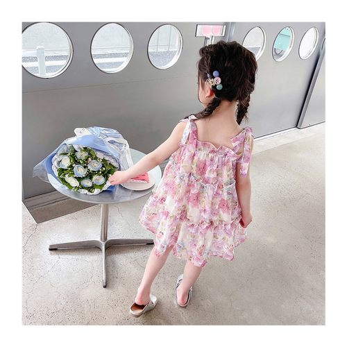 极速。儿童花花裙女童连衣裙夏凉快中大童吊带海边U度假连衣裙女