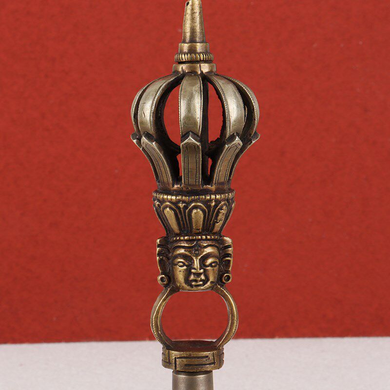 极速藏式尼泊尔九股金刚铃杵手工雕花纯铜铃铛密宗家居Y摆件声音