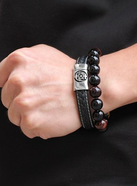 极速琦诺新款不锈钢船锚手錬男 B欧美 潮牌 真牛皮编织手錬饰品