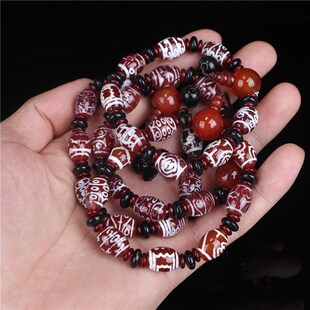 极速天然红玛瑙玉髓材质仿西亚镶蚀工艺老N天珠西藏男女单圈手串