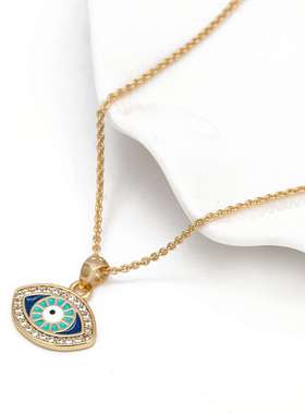 极速Lucky Eye Copper Turkey Evil Eye oRound Pendant Necklace