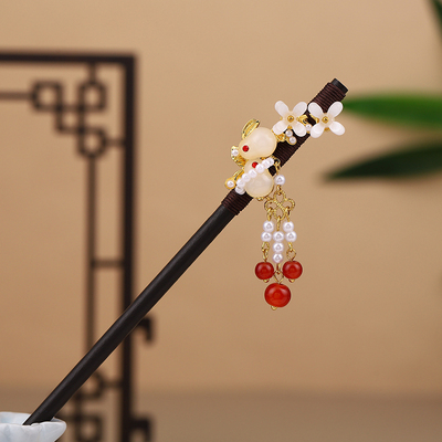 古风发簪流苏g步摇木簪子仿黑檀木头饰盘发汉服压襟配饰耳环发钗