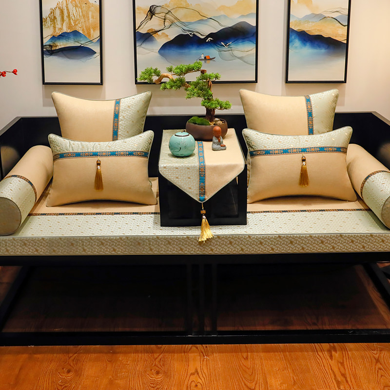 新品新中式沙发垫套罩四季通用红木实木坐垫防滑罗U汉床垫子五件