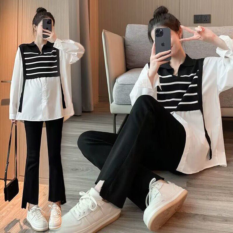 新品孕妇装春装套装春秋款2025B新款时尚宽松长袖衬衫上衣中长款