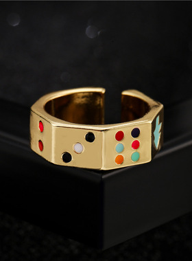 极速澳古 跨境 铜镀真金几何开口戒指随I机元素滴油设计个性戒指