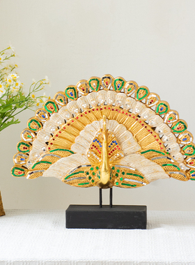 极速孔雀开屏摆件l工艺品东南亚泰式家居客厅玄关电视柜创意装饰