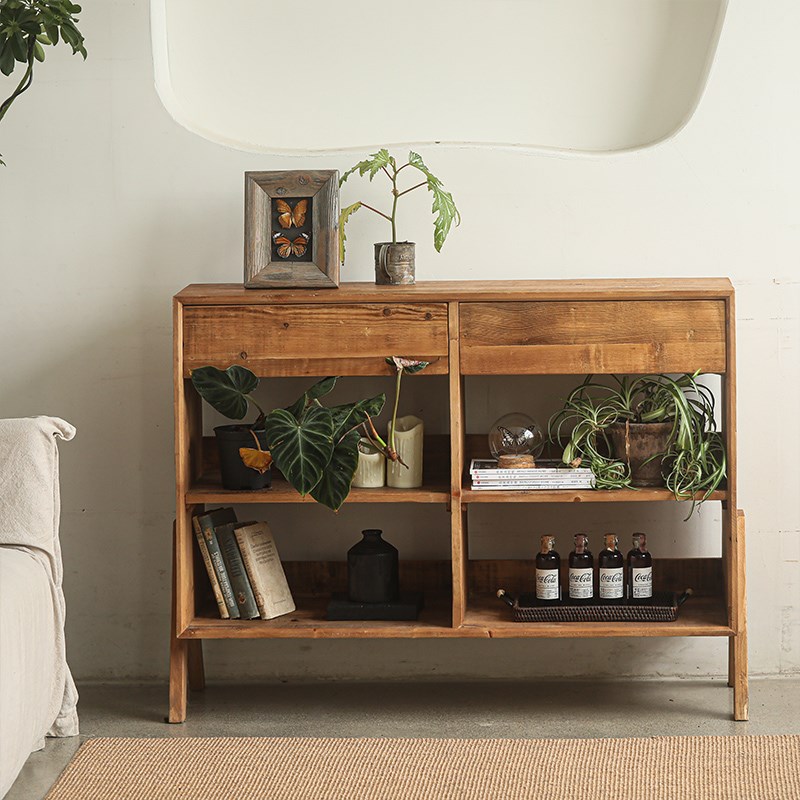 极速琢璞b六格柜老松木柜子复古做旧玄关柜侘寂风储物柜别墅客厅