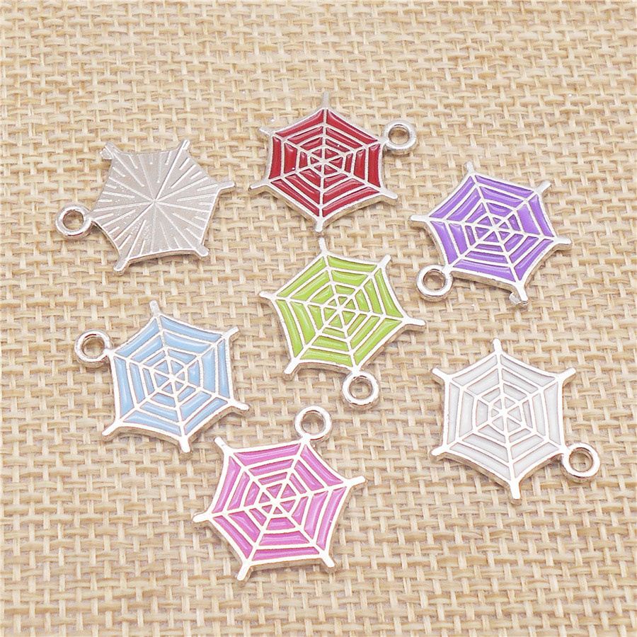 极速14PCS Enamel Hallorween Cobweb Charms Alloy Spider Web P