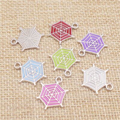 极速14PCS Enamel Hallorween Cobweb Charms Alloy Spider Web P