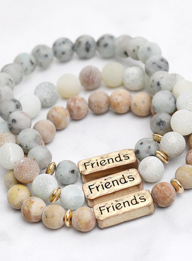 极速Wibsh欧美新款时尚多色天然石手錬 火山石吊牌刻字Friends朋