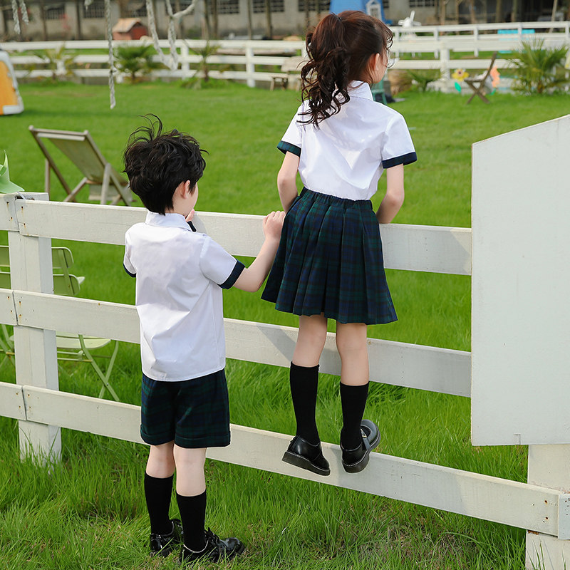 新品幼儿园园服夏装儿童校服英伦风衬衫套装小学T生夏季班服毕业