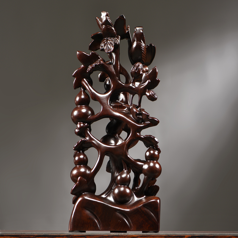 极速黑檀木雕五福临门摆件实木葫芦根雕家居客R厅装饰开业乔迁工