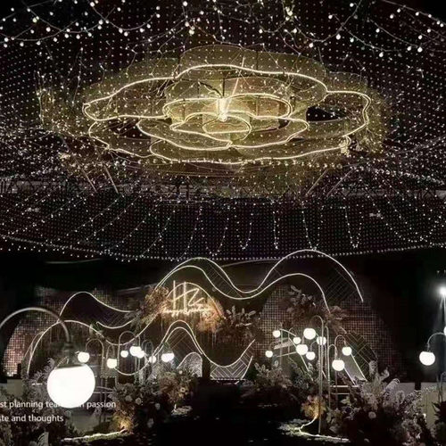 极速新款婚庆道具铁艺贴纱v花朵造型空中装饰布置挂件婚礼舞台背