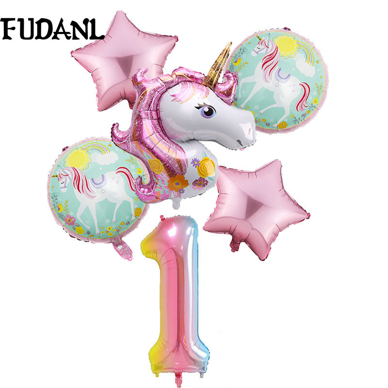 极速6pcs/loth Unicorn Balloon Rainbow Gradient 32 inch Numbe