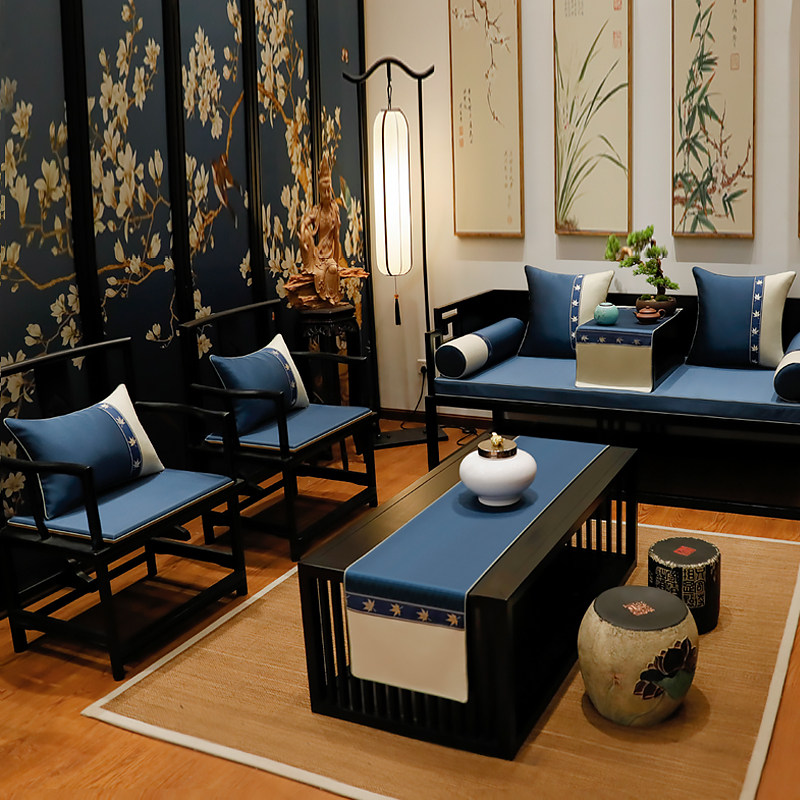 新品实木红木沙发垫带靠背新中式加厚海绵垫子防滑V罗汉床坐垫套