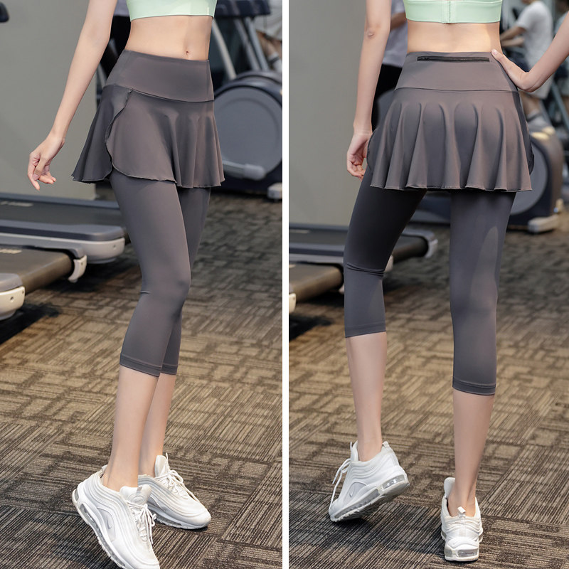 新品胖mm大码夏季高腰提臀假两件运动健身裤裙女跑步X速干瑜伽七