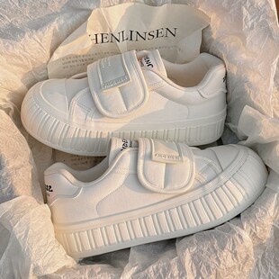 魔术贴女鞋 新品 子ins潮百搭饼干 新F款 2026春款 小白鞋 女厚底帆布鞋