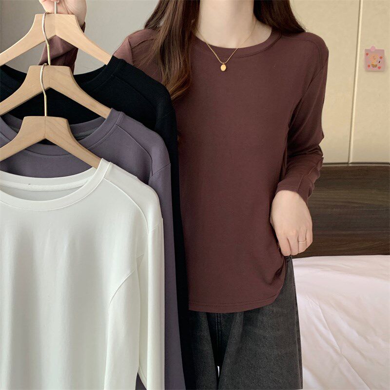 极速大码白d色长袖t恤女秋季2024新款内搭打底衫胖mm显瘦正肩宽松