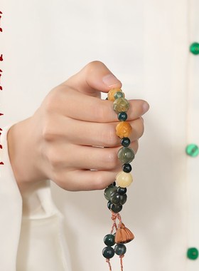 极速普陀山e有钱花手链菩提子手串绿檀木玛瑙莲花转运佛珠招财手