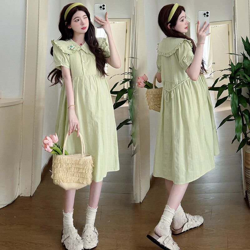 极速孕妇连衣裙夏款2025新w款洋气可爱孕妇装娃娃领短袖孕期裙子