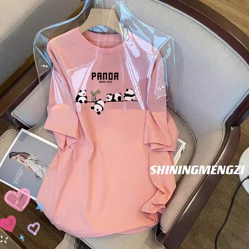 新品孕妇上衣夏款20o25新款国潮熊猫印花短袖t恤女中长款宽松夏季