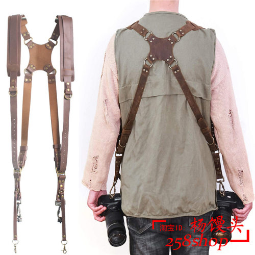 极速New Camera Stlrap Leather DSLR Strap Double Shoulder Str